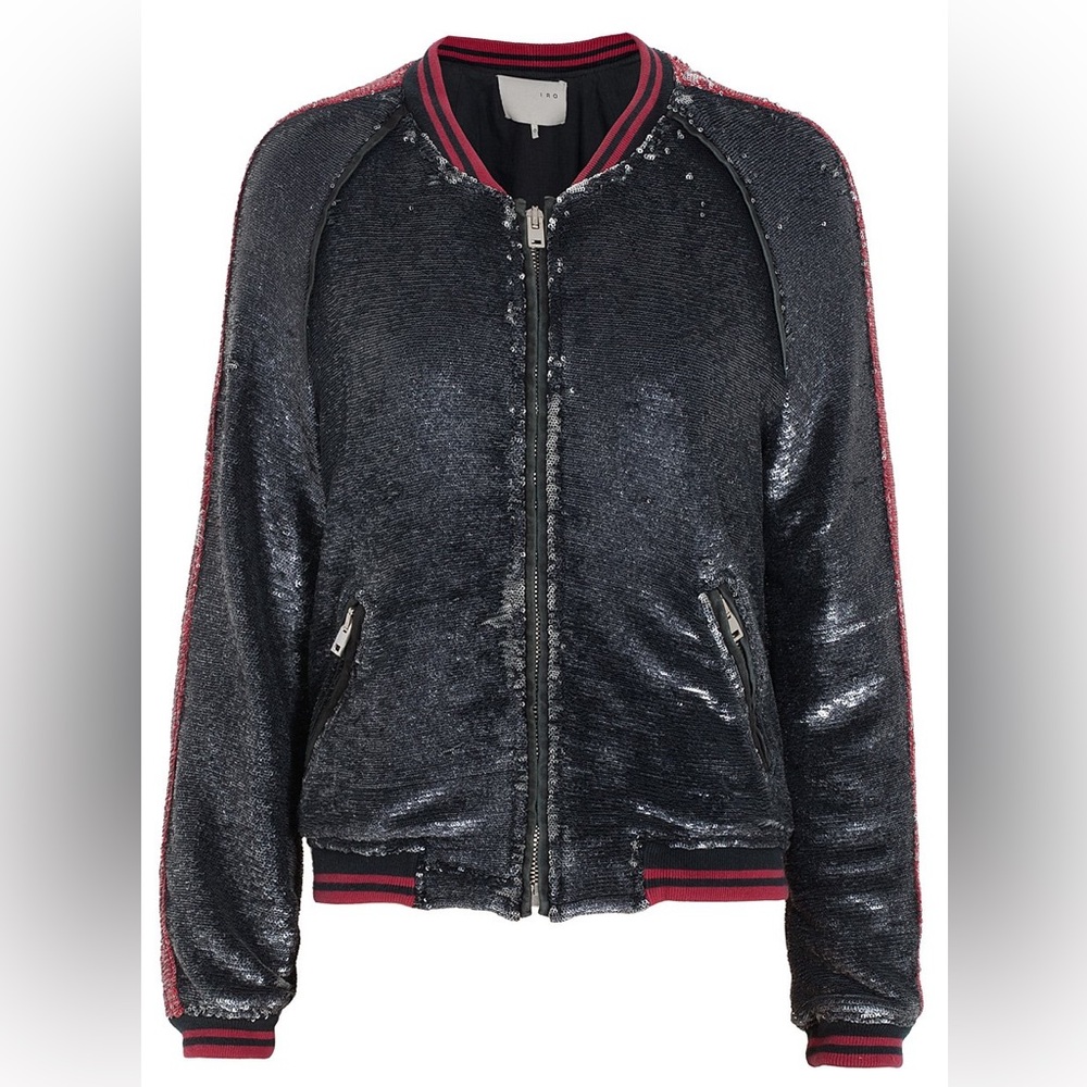 IRO Black and Silver Sequin Bomber Jacket
